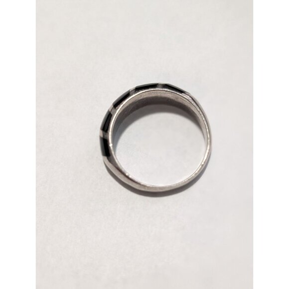 Sterling Silver Onyx Inlay Ring Size 8 Domed shrimp band Black ink onyx - Picture 8 of 14